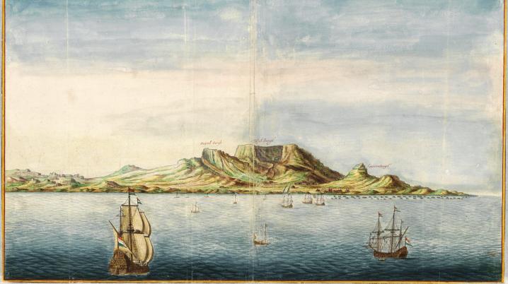 View of the Table Bay at Cape of Good Hope. Watercolour of Johannes Vingboons, around 1665 (National Archives of the Netherlands).
